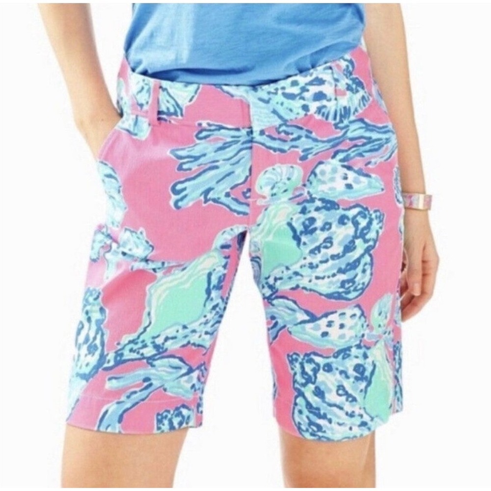 Lilly Pulitzer The Chipper Short Pink Blue Seashell Bermuda Shorts Size 8 Preppy